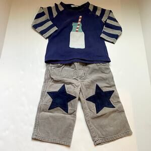 Baby Boden Milk Applique Long Sleeve Shirt & Matching Star Cord Pants Outfit